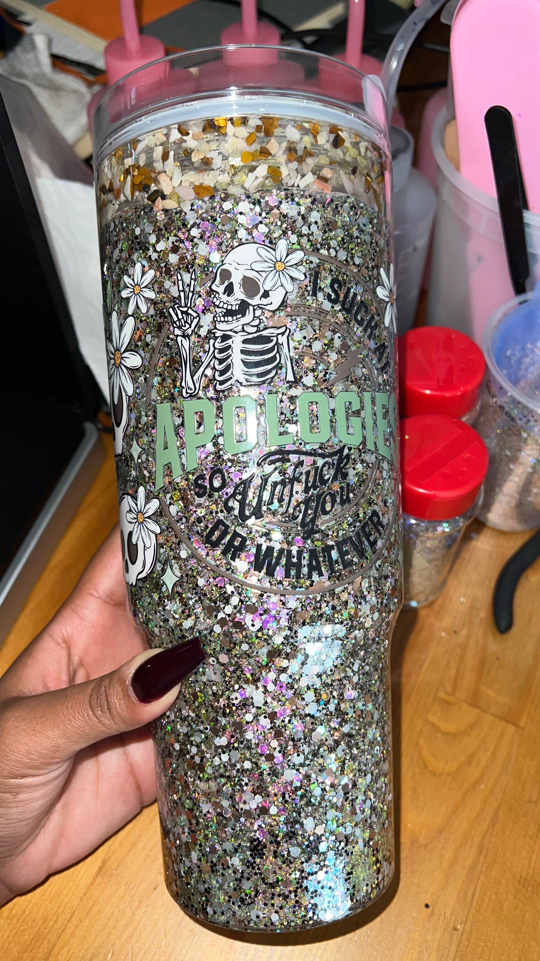 Pre-Made 40oz Crystal Cup - I Suck at Apologies...